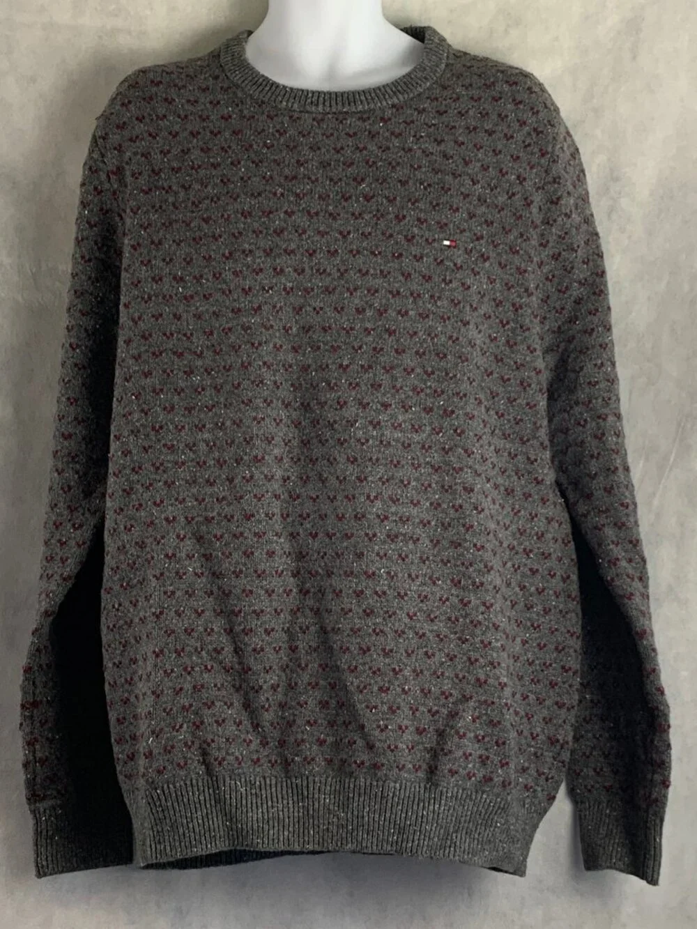 Tommy Hilfiger Men's Crew Neck Heavyweight Pullover Sweater, Gray Geometric, XXL
